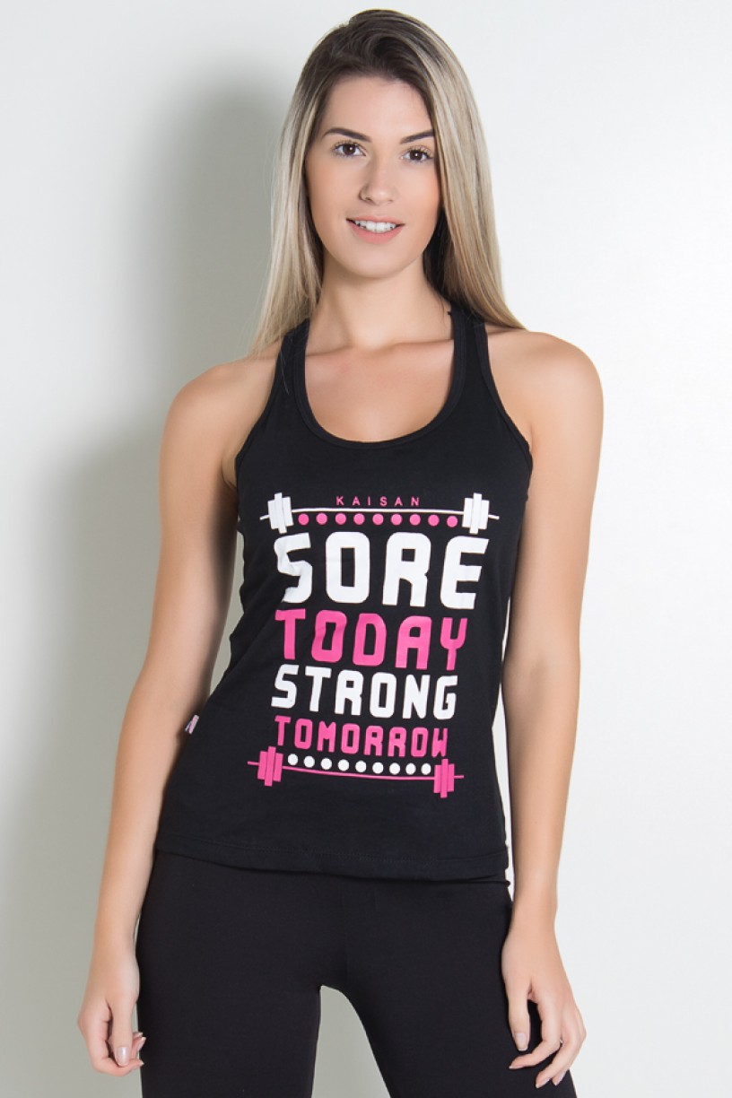 Camiseta de Malha Nadador (Sore today strong tomorrow) (Preto) | Ref: KS-F319-001