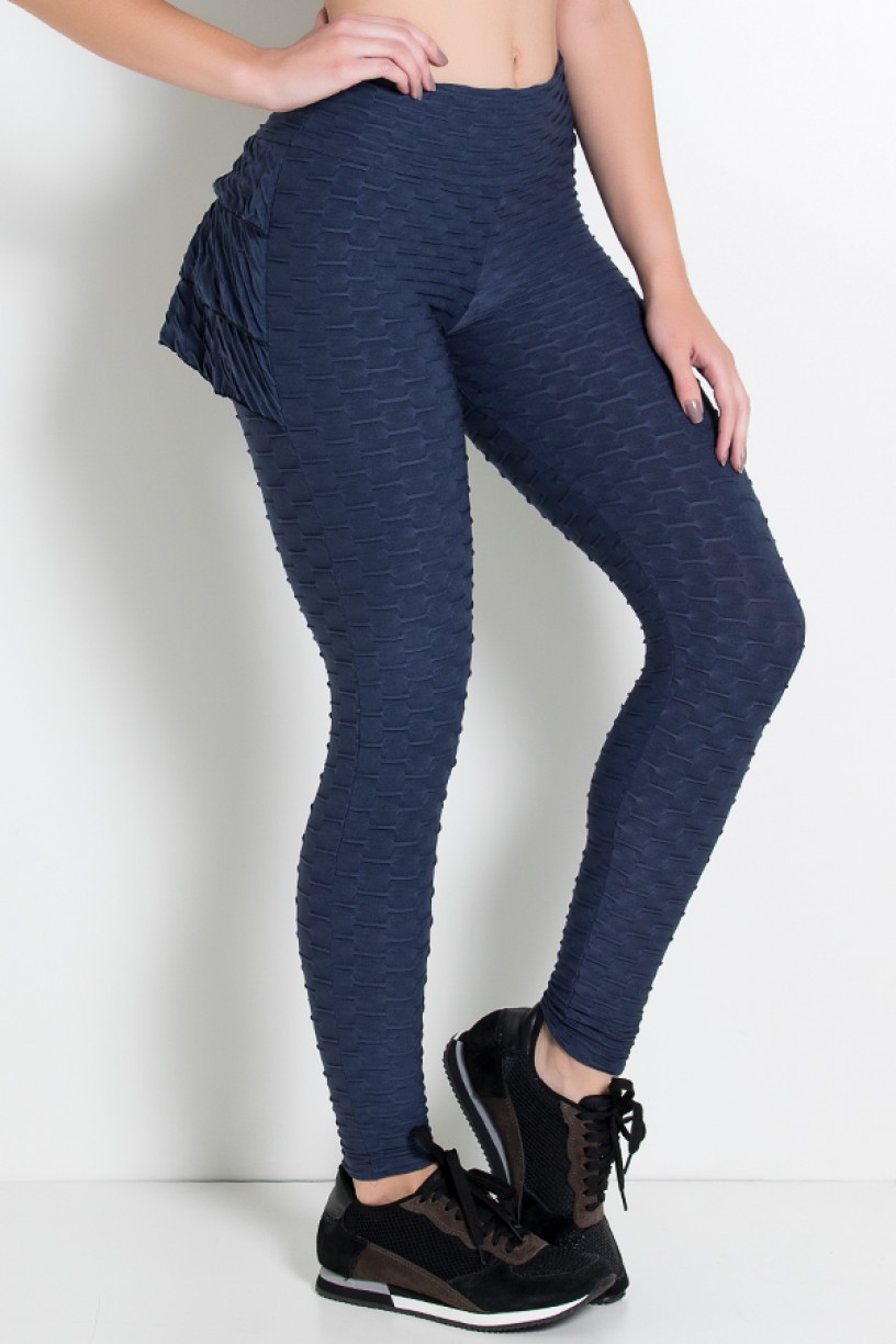 Calça Com Babado Tecido Bolha (Azul Marinho) | Ref: KS-F348-007