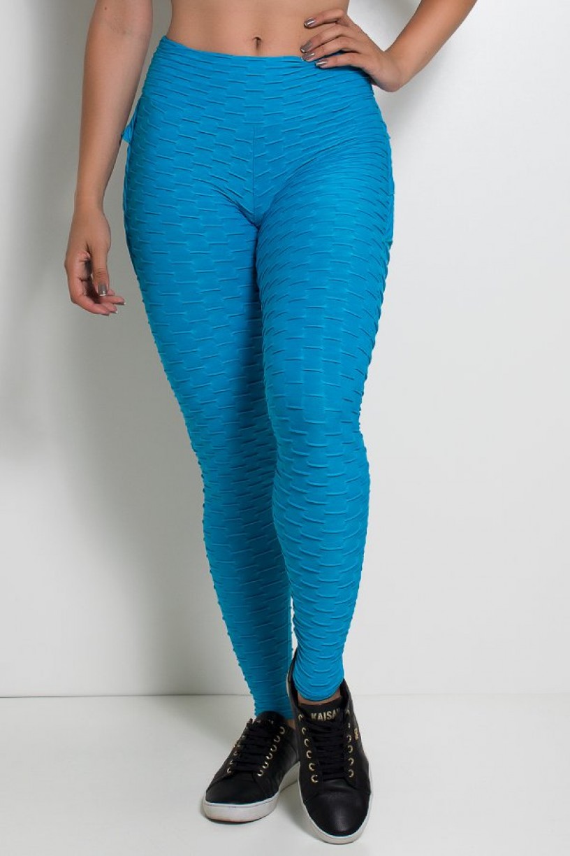 Calça Com Babado Tecido Bolha (Azul Celeste) | Ref: KS-F348-008