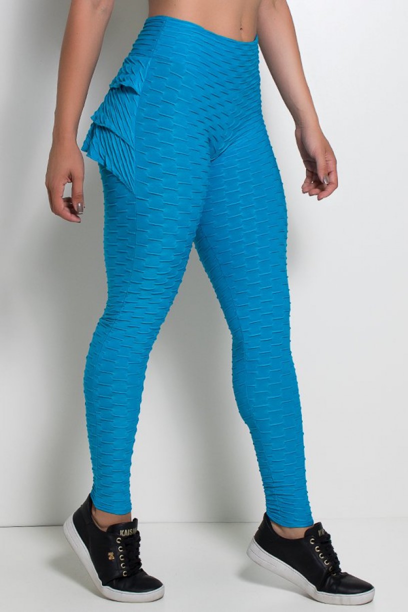 Calça Com Babado Tecido Bolha (Azul Celeste) | Ref: KS-F348-008