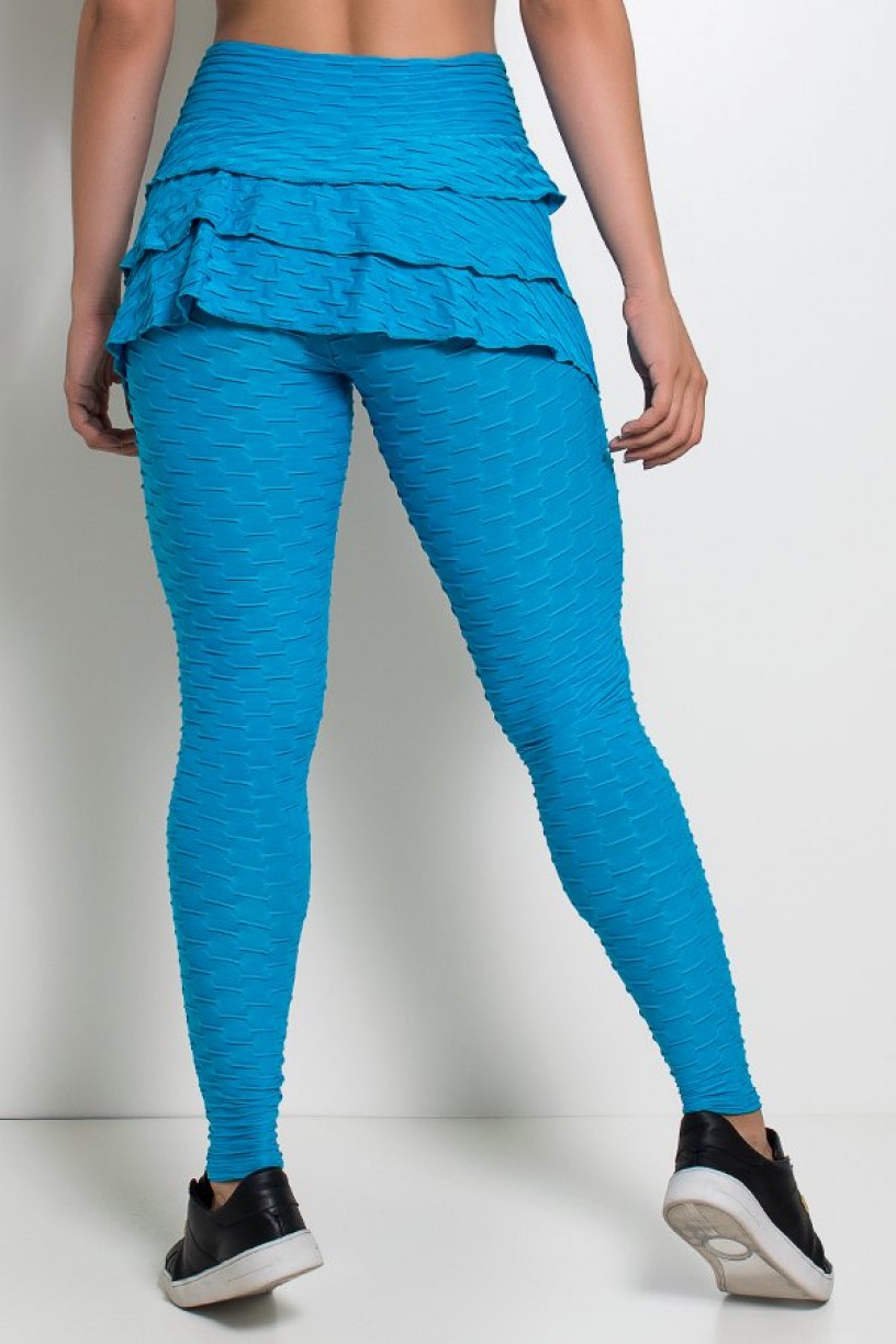 Calça Com Babado Tecido Bolha (Azul Celeste) | Ref: KS-F348-008