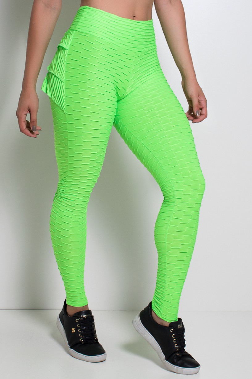 Calça Com Babado Tecido Bolha Fluor (Verde Limão Fluor) | KS-F349 -001