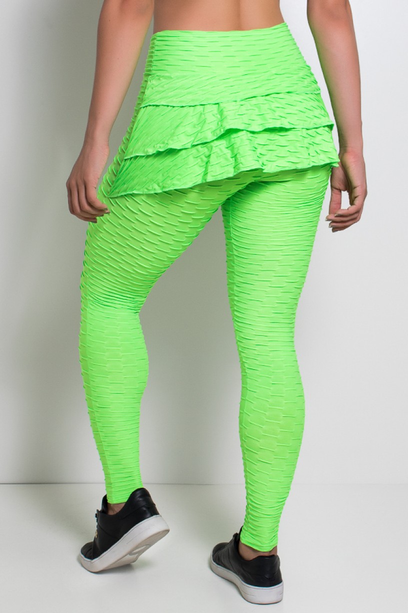 Calça Com Babado Tecido Bolha Fluor (Verde Limão Fluor) | KS-F349 -001