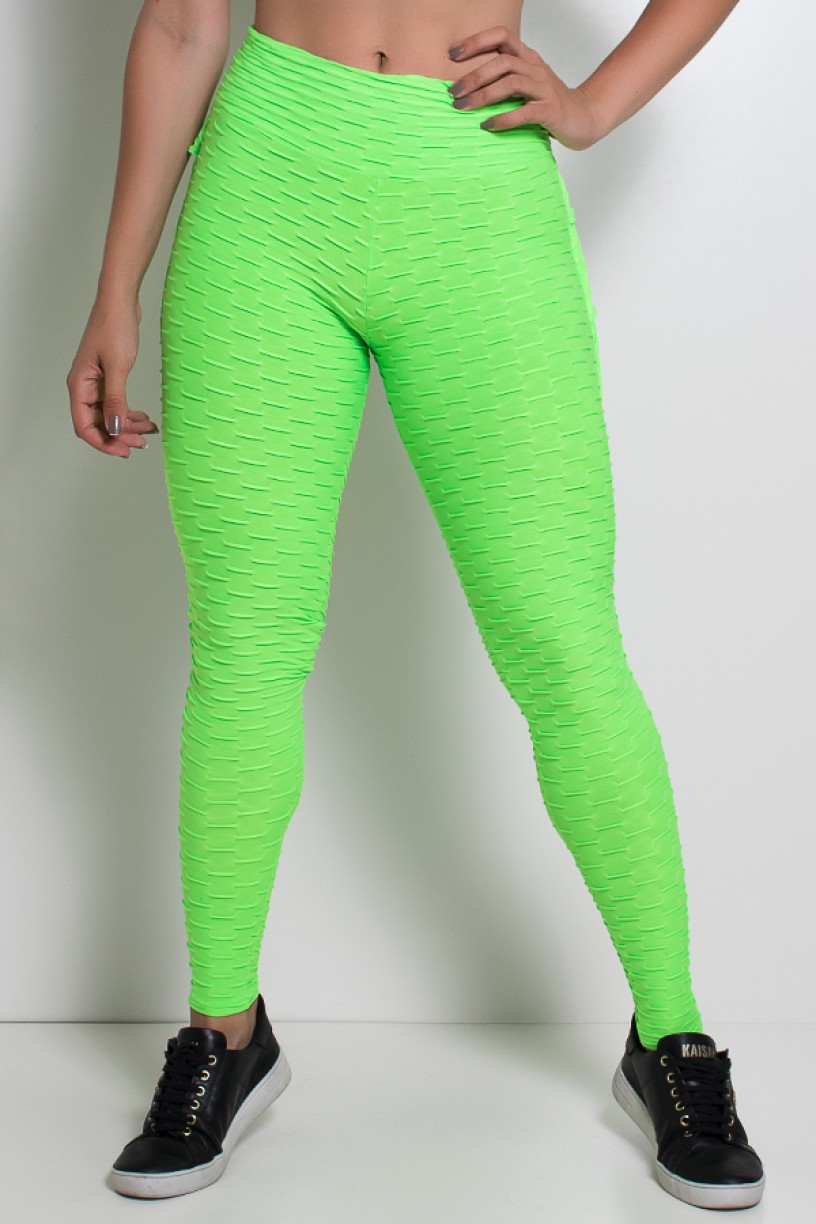 Calça Com Babado Tecido Bolha Fluor (Verde Limão Fluor) | KS-F349 -001