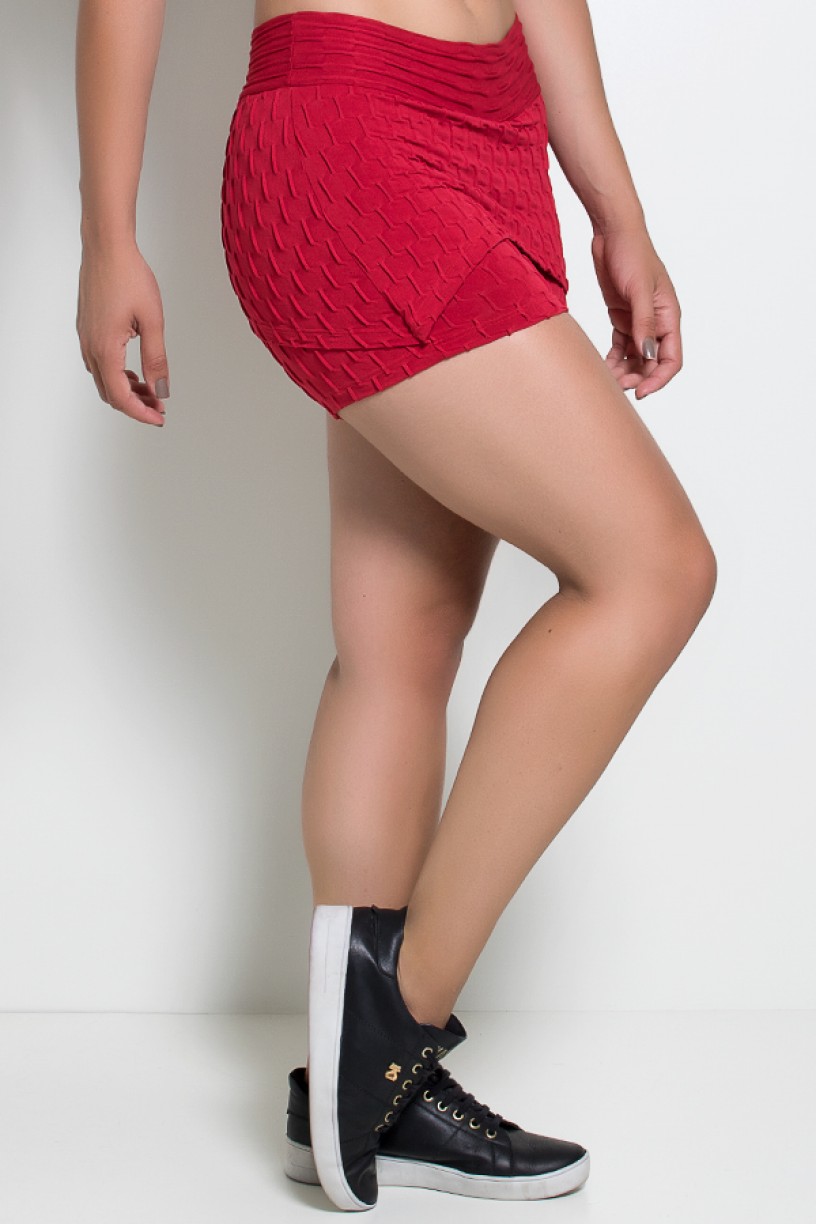 Short Saia Paola Tecido Bolha (Vermelho) | Ref: KS-F377-005