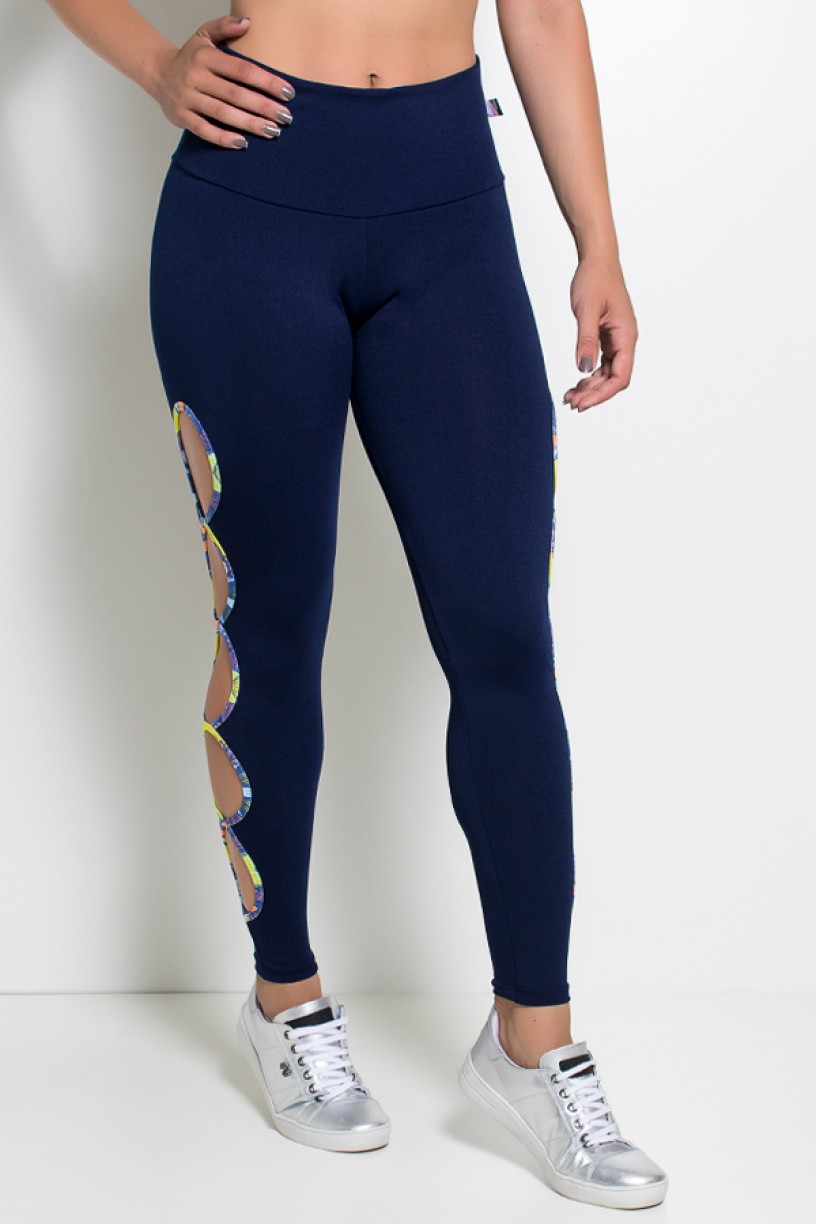 Legging Gota Sabrina Lisa com Viés Estampado (Azul Marinho) | Ref: KS-F390-002