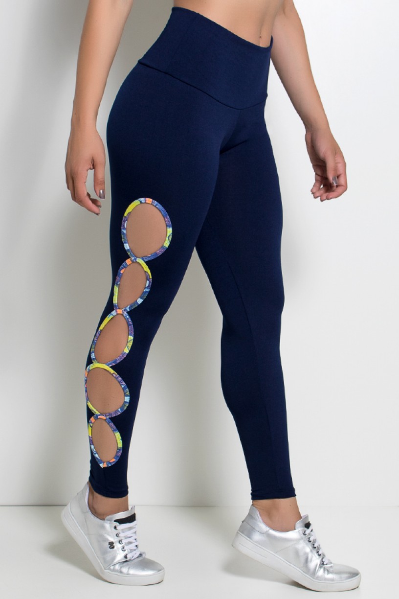 Legging Gota Sabrina Lisa com Viés Estampado (Azul Marinho) | Ref: KS-F390-002