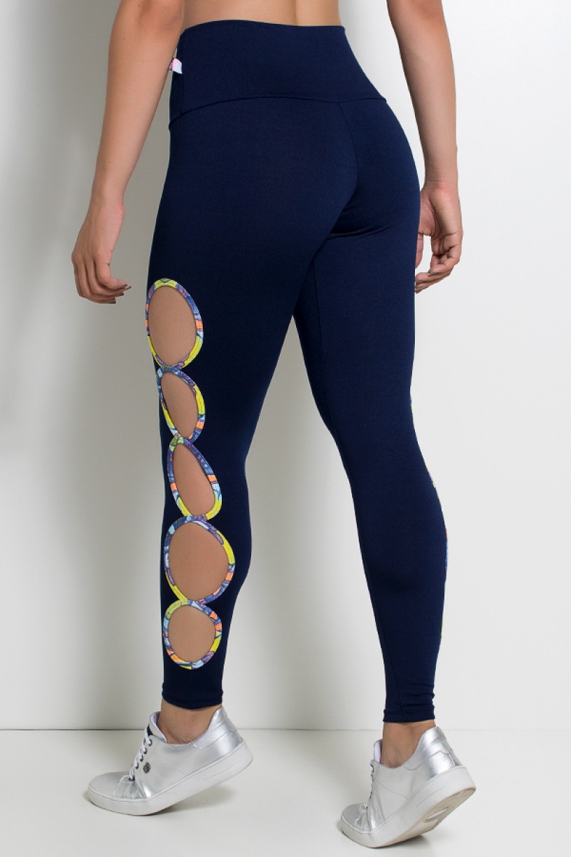 Legging Gota Sabrina Lisa com Viés Estampado (Azul Marinho) | Ref: KS-F390-002