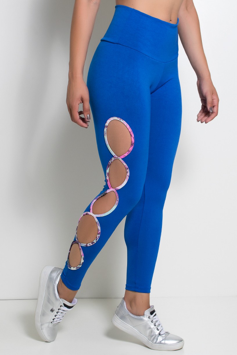 Legging Gota Sabrina Lisa com Viés Estampado (Azul Royal) | Ref: KS-F390-004