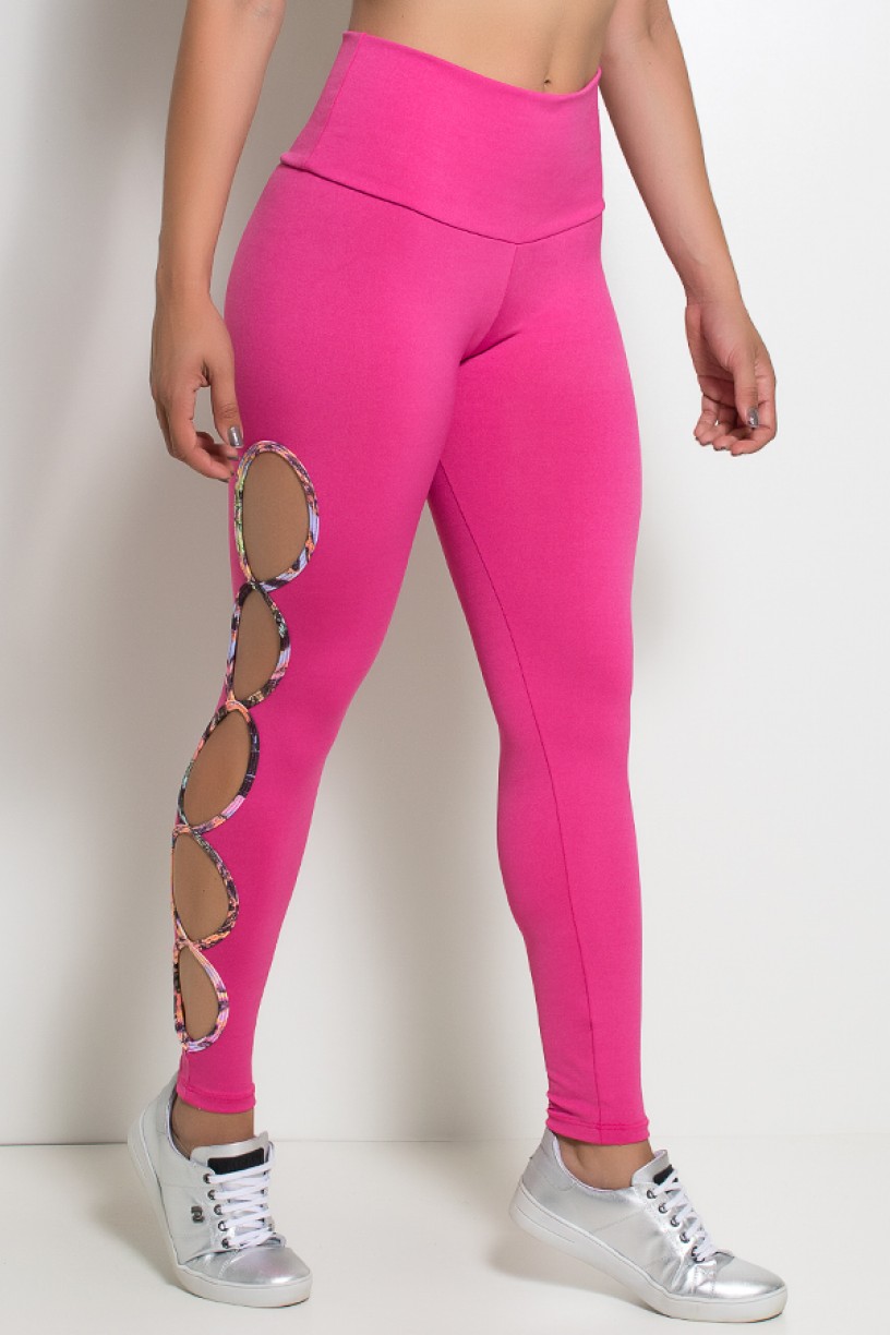 Legging Gota Sabrina Lisa com Viés Estampado (Rosa Pink) | Ref: KS-F390-005