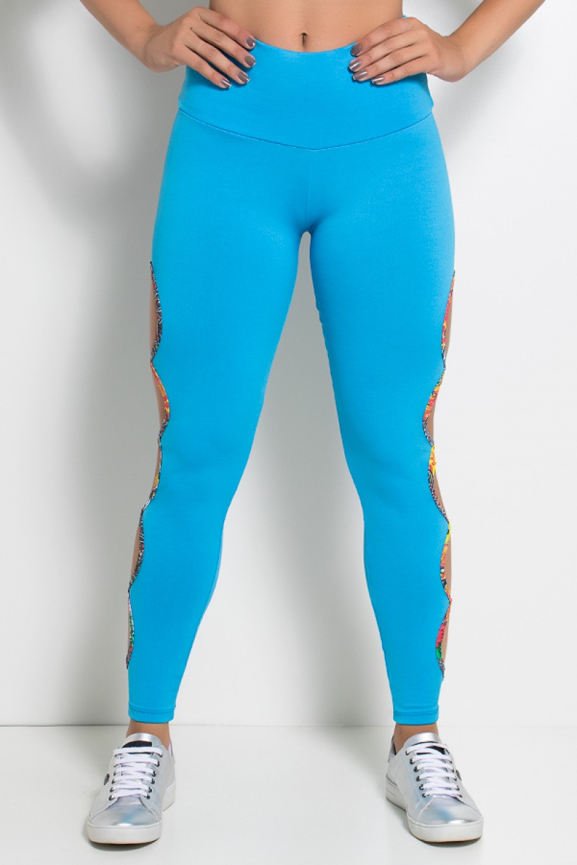 Legging Gota Sabrina Lisa com Viés Estampado (Azul Celeste) | Ref: KS-F390-003