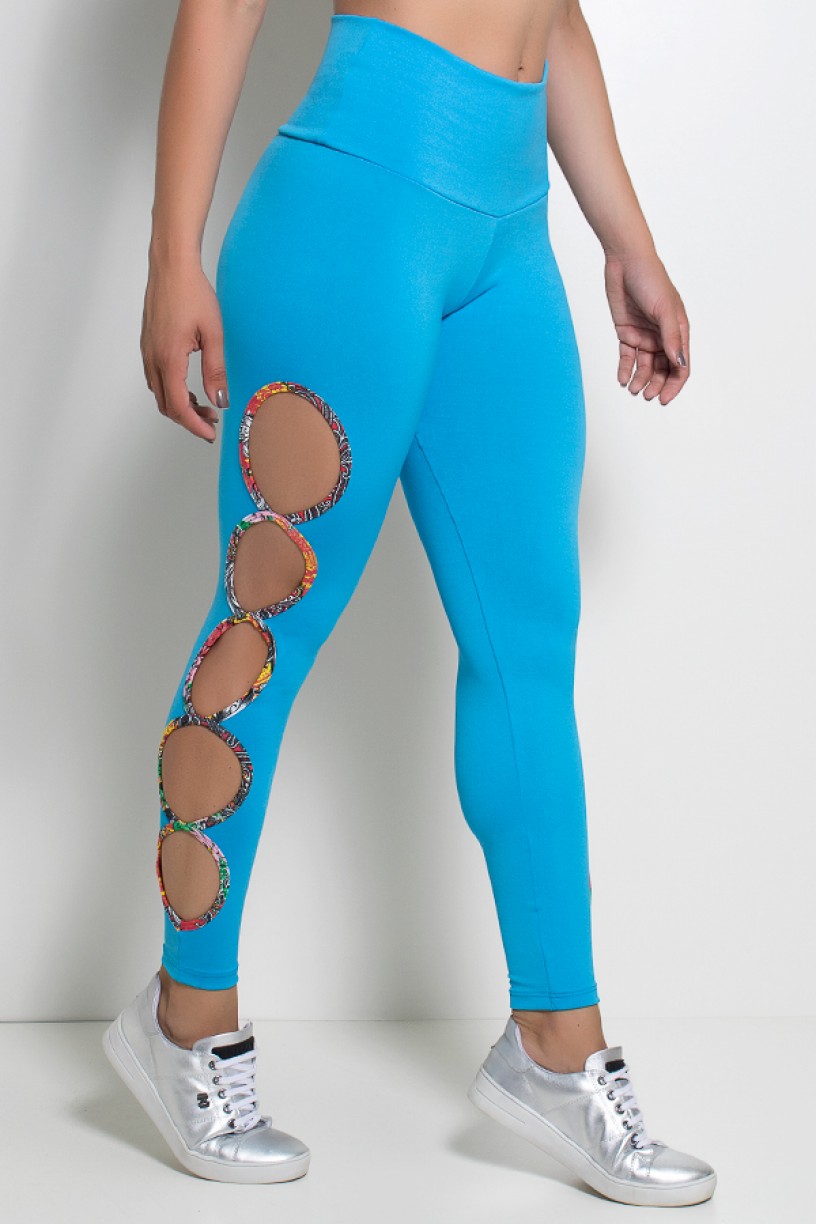 Legging Gota Sabrina Lisa com Viés Estampado (Azul Celeste) | Ref: KS-F390-003