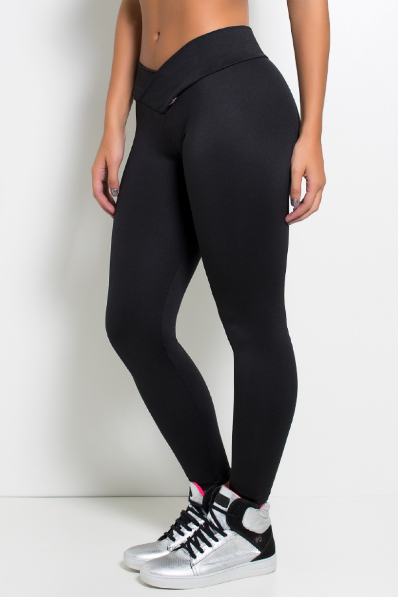 Legging Rafaela Lisa com Cós Transpassado (Preto)| Ref: KS-F465-005