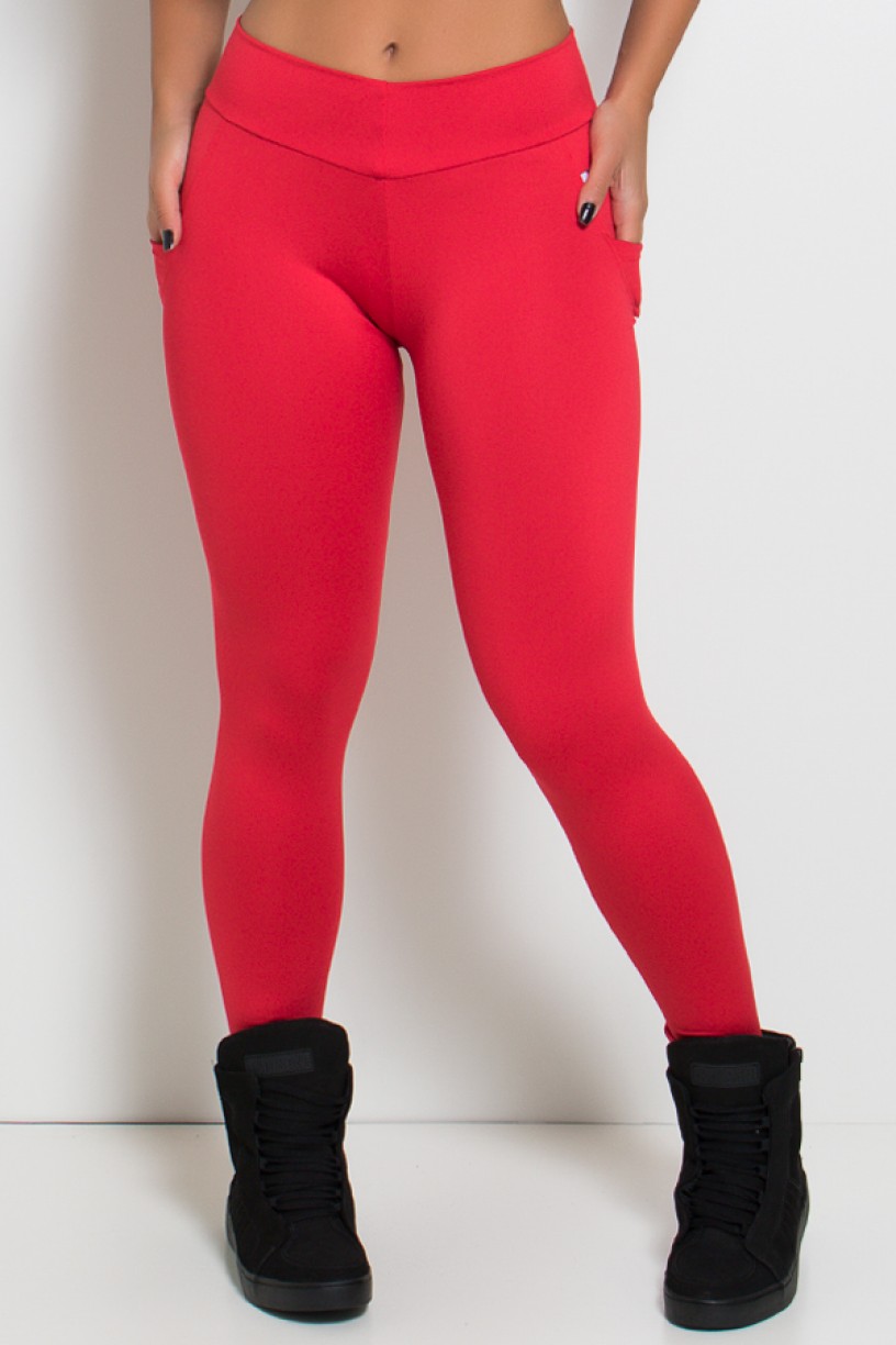 Calça Levanta Bumbum com Bolso (Vermelho) | Ref: KS-F488-001