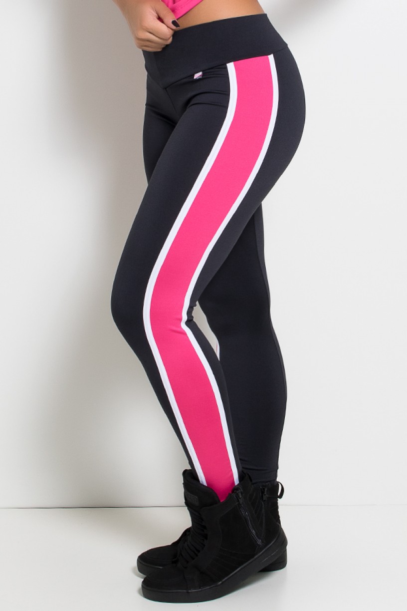 Calça Mayara com Listras (Preto / Rosa Pink / Branco) | 	Ref: KS-F498-002