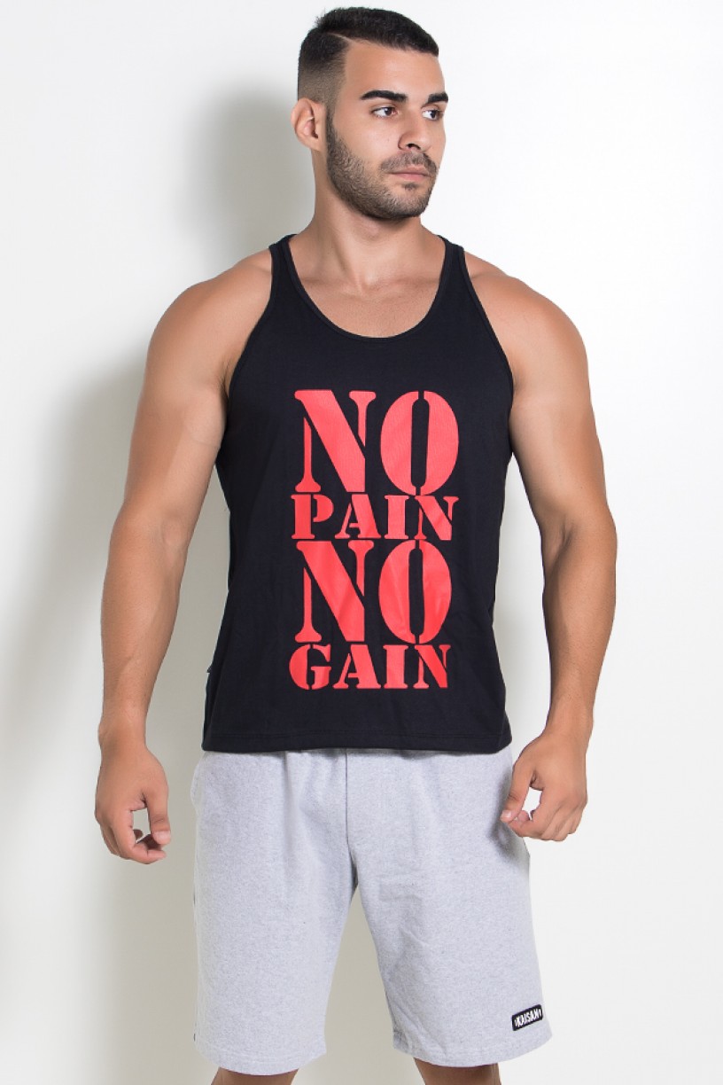 Camiseta Regata (No Pain No Gain) (Preto) | Ref: KS-F524-002