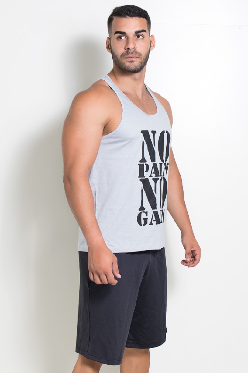 Camiseta Regata (No Pain No Gain) (Cinza) | Ref: KS-F524-004