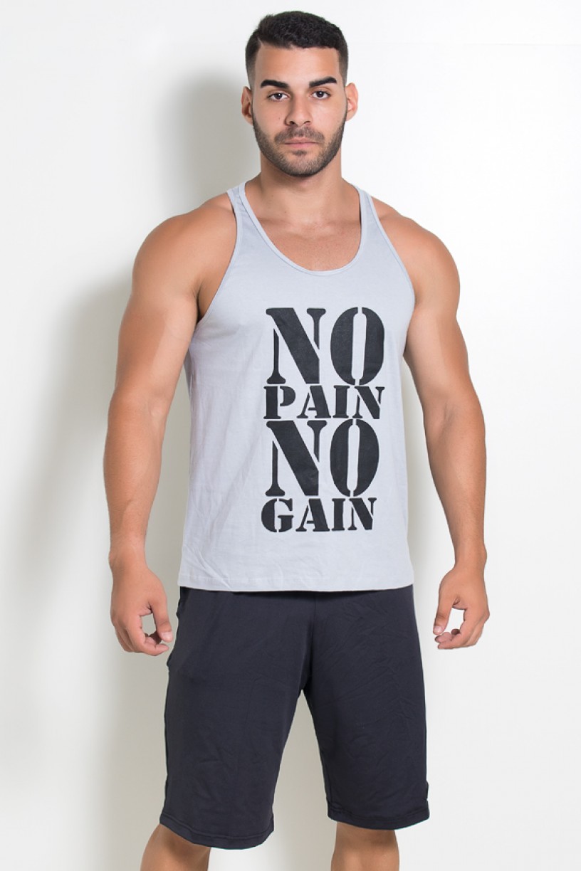 Camiseta Regata (No Pain No Gain) (Cinza) | Ref: KS-F524-004