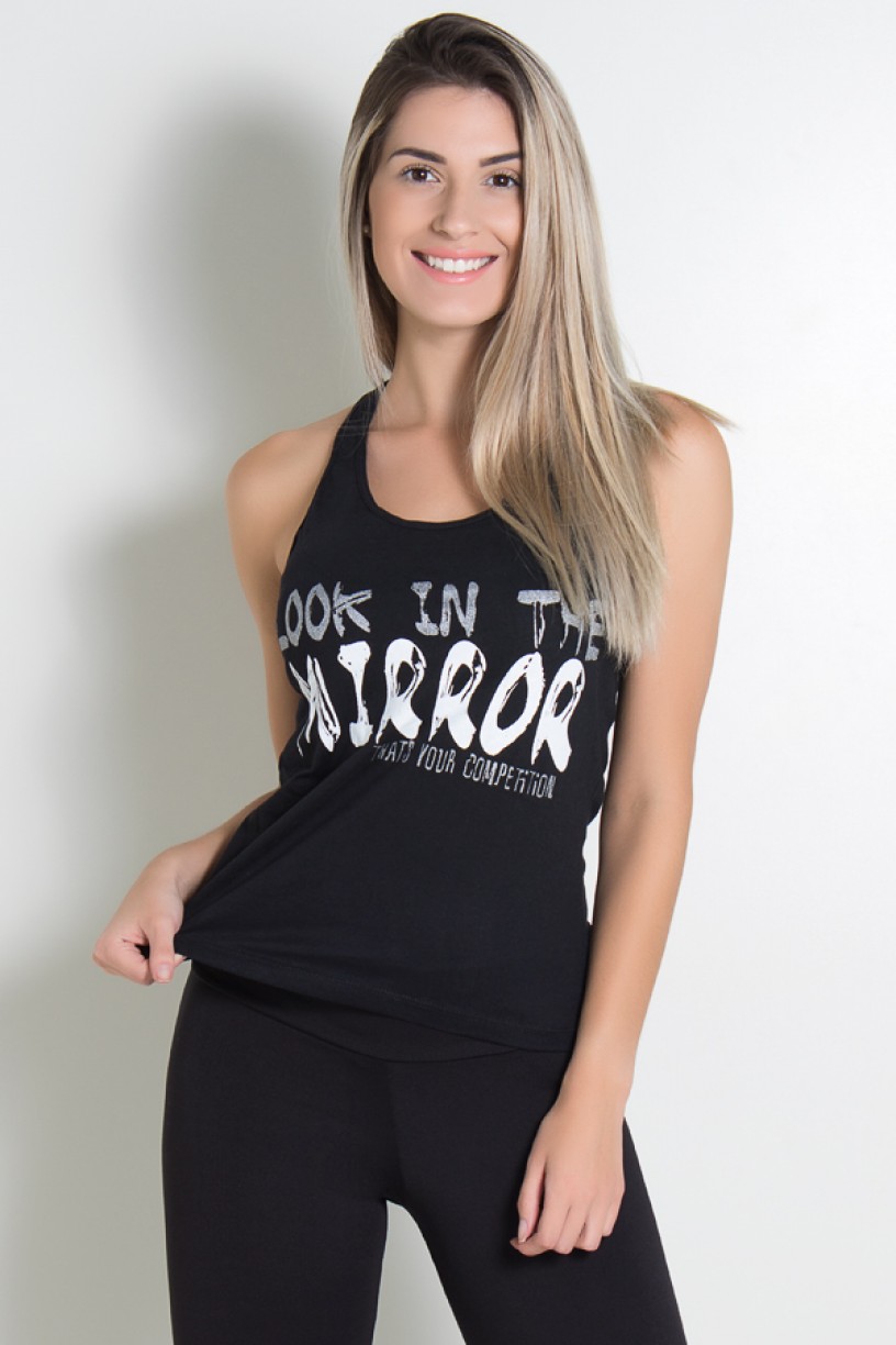 Camiseta de Malha Nadador (Look in the Mirror) (Preto) | Ref: KS-F579 -001