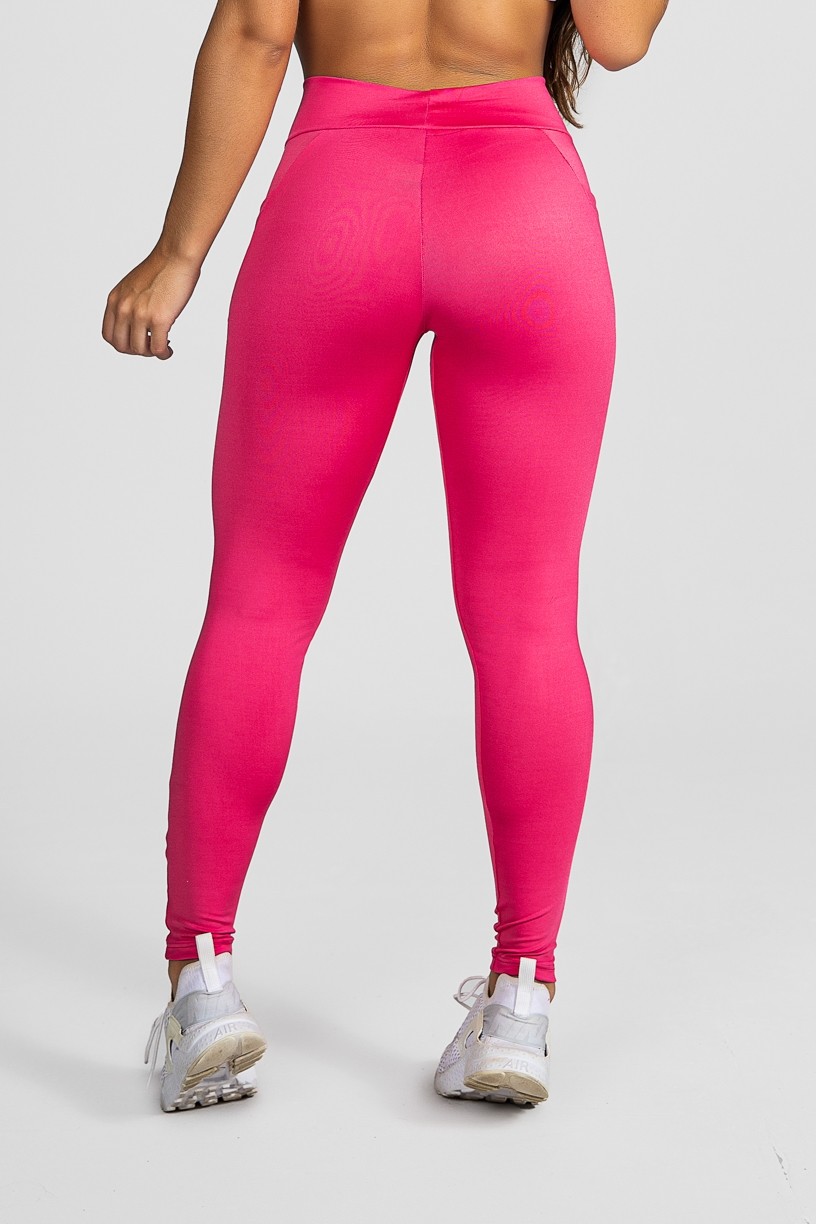 Calça Paula Lisa com Detalhe Dry Fit e Bolso (Rosa Pink) | Ref: KS-F584-004