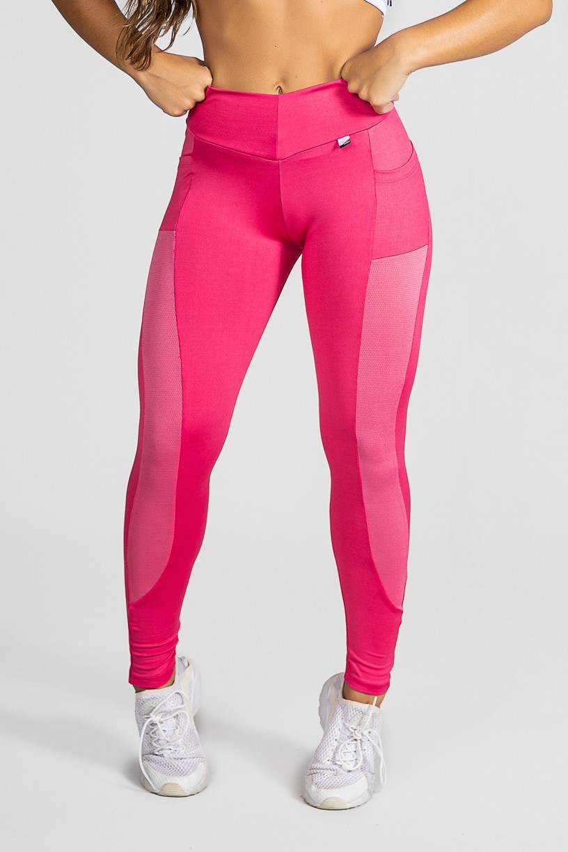 Calça Paula Lisa com Detalhe Dry Fit e Bolso (Rosa Pink) | Ref: KS-F584-004