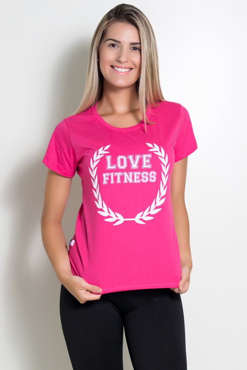 Camiseta Feminina Love Fitness (Rosa Pink) | Ref: BES003-006