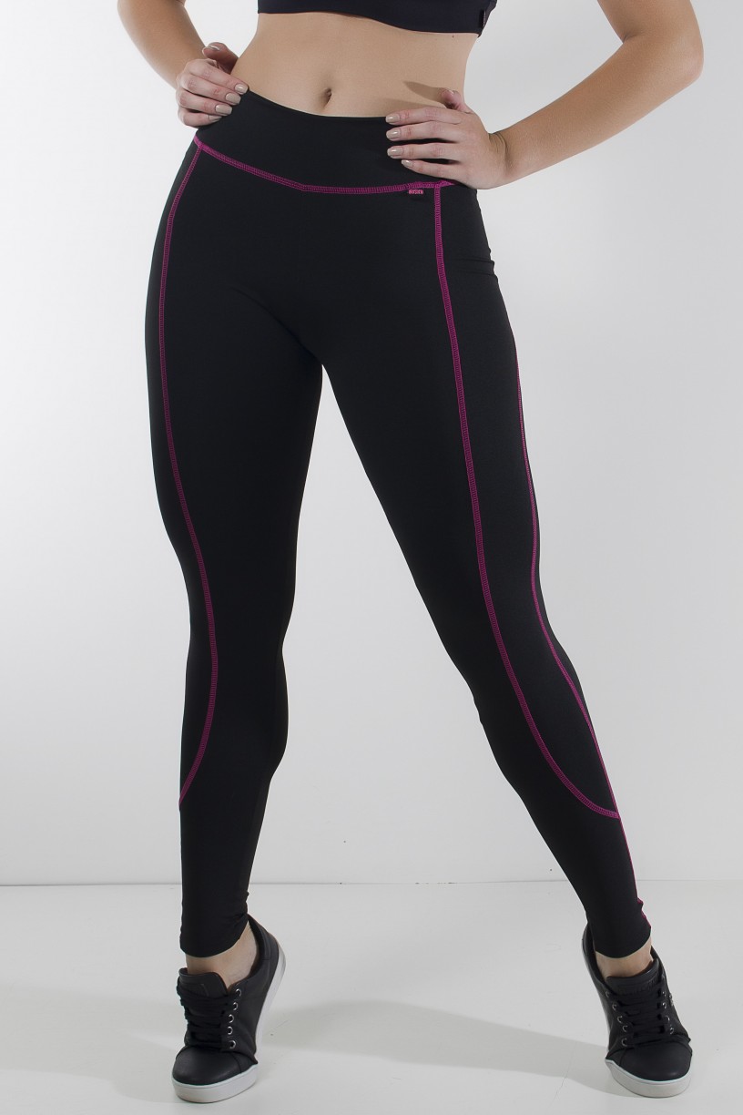 Calça Montaria com Ponto de Cobertura (Preto / Rosa Pink) | Ref: KS-F734-001