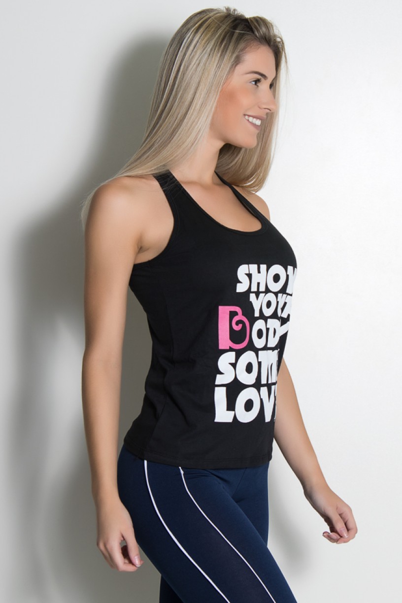 Camiseta de Malha Nadador (Show Your Body Some Love) (Preto) | Ref: KS-F904-001