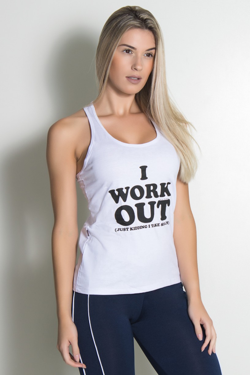 Camiseta de Malha Nadador (I Work Out) (Branco) | Ref: KS-F908-002