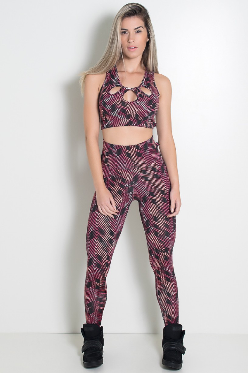 Conjunto Top Gota e Legging Estampada (Setas Coloridas com Preto 2) | Ref: KS-F949-001 