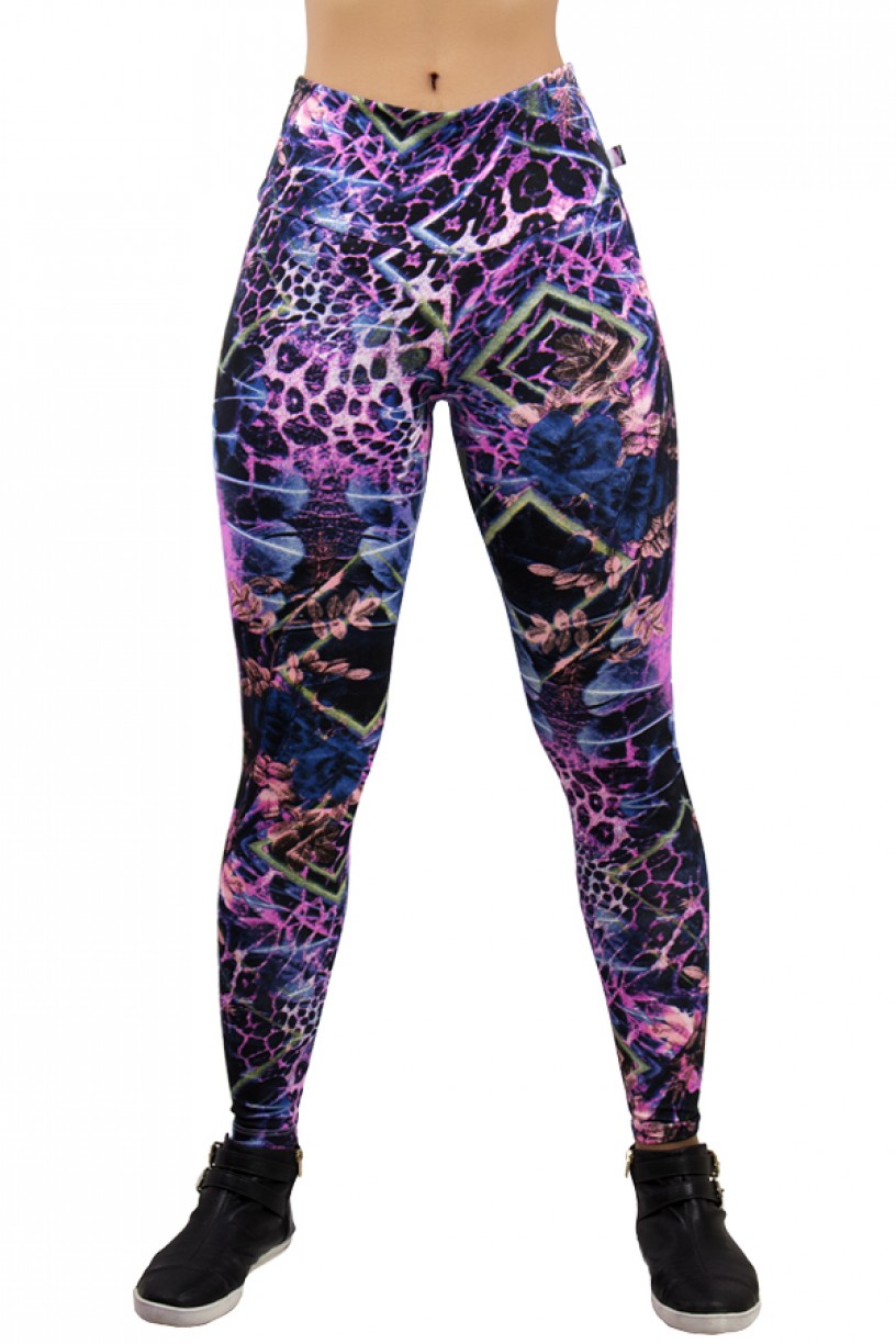 Legging Estampada Onça Azul e Rosa com Folhas e Flores