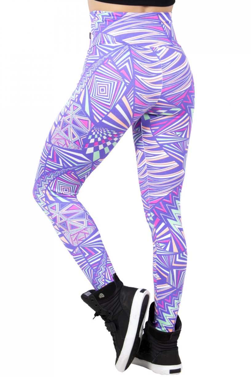 Legging Estampada Quadrados e Triângulos Roxo Rosa e Verde | Ref: CA356