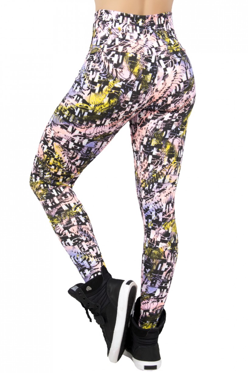 Legging Estampada Abstrato Preto com Rosa e Salmão Fluor