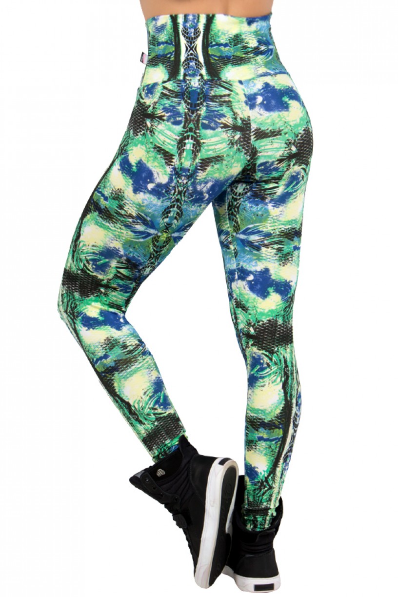 Legging Estampada Verde e Azul com Tribal Preto | Ref: CA252