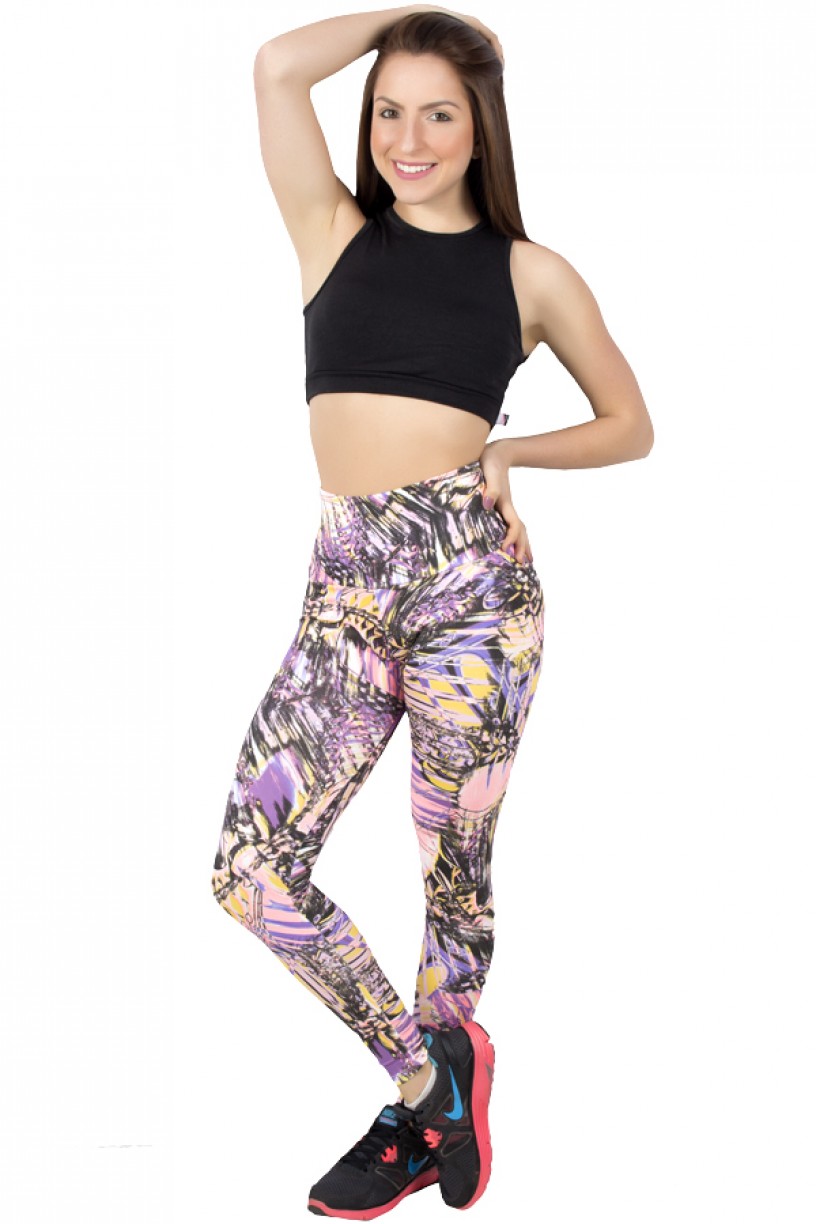 Legging Estampada Abstrato Amarelo Rosa e Roxo | Ref: CA175 