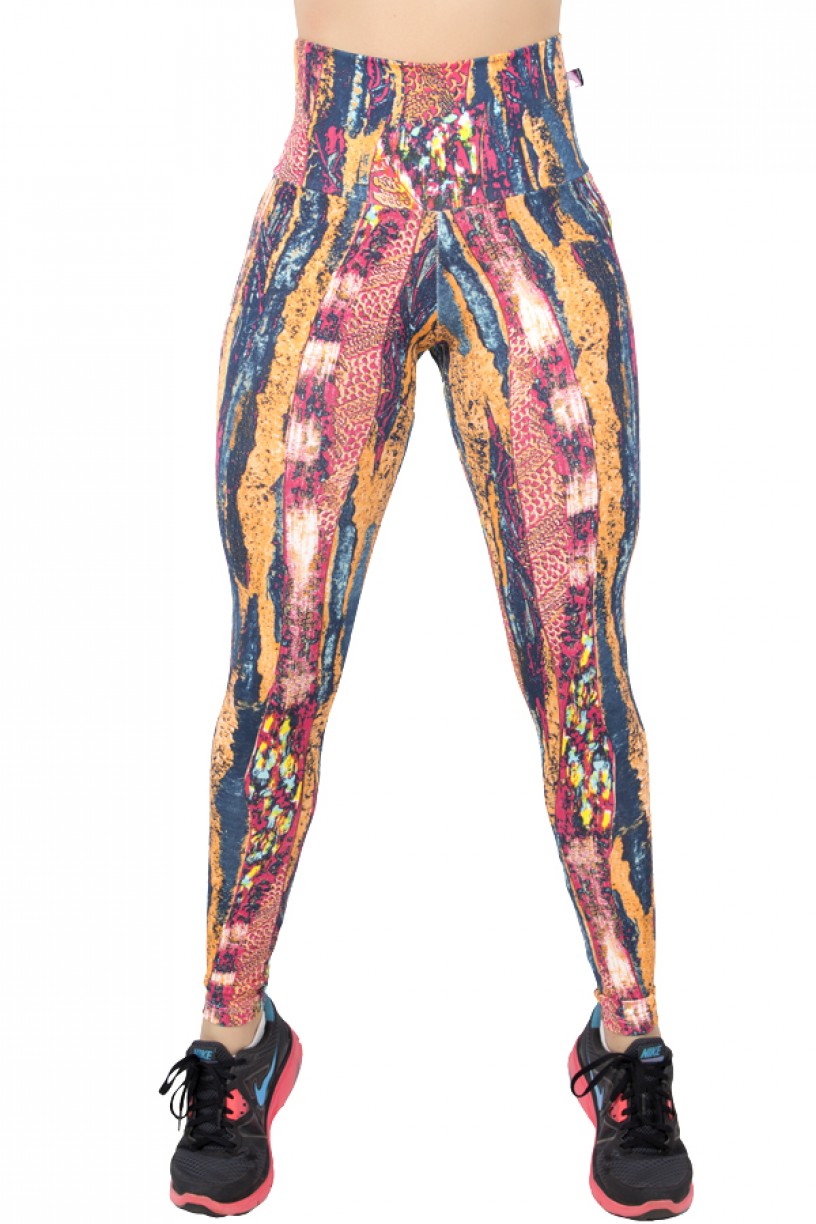 Legging Estampada Abstrato Laranja Rosa e Azul