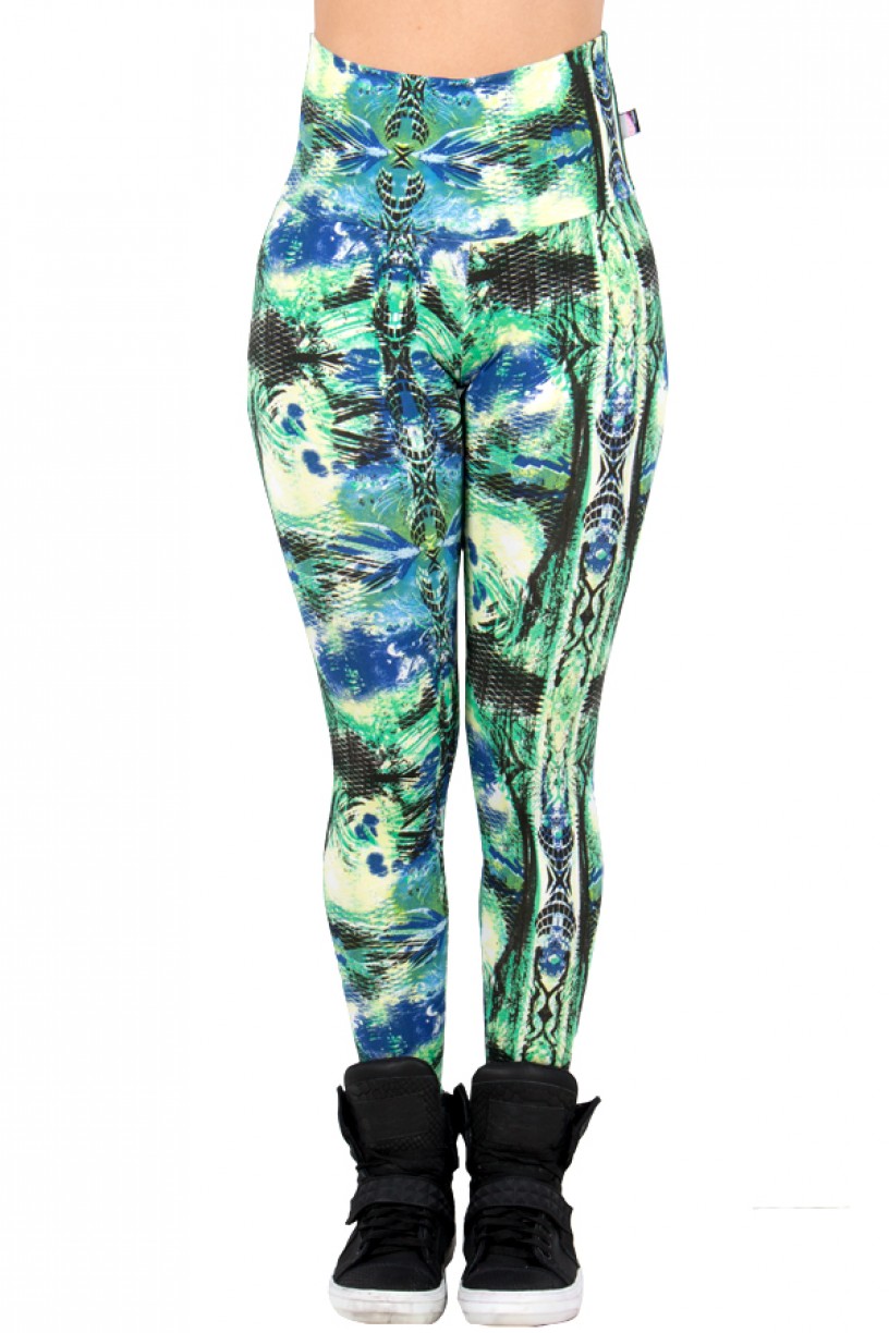 Legging Estampada Verde e Azul com Tribal Preto | Ref: CA252