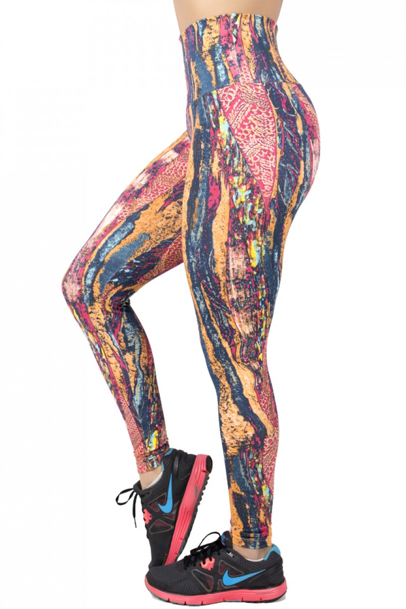 Legging Estampada Abstrato Laranja Rosa e Azul