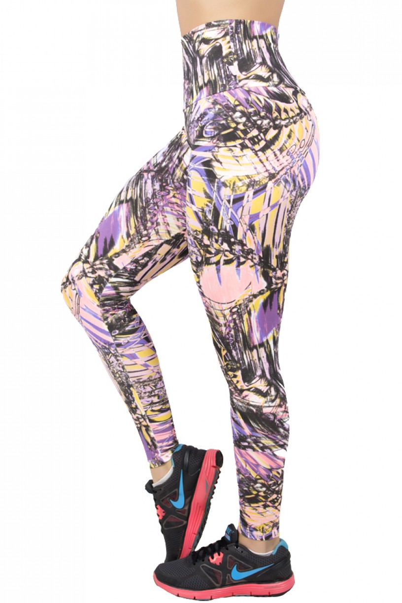 Legging Estampada Abstrato Amarelo Rosa e Roxo | Ref: CA175 