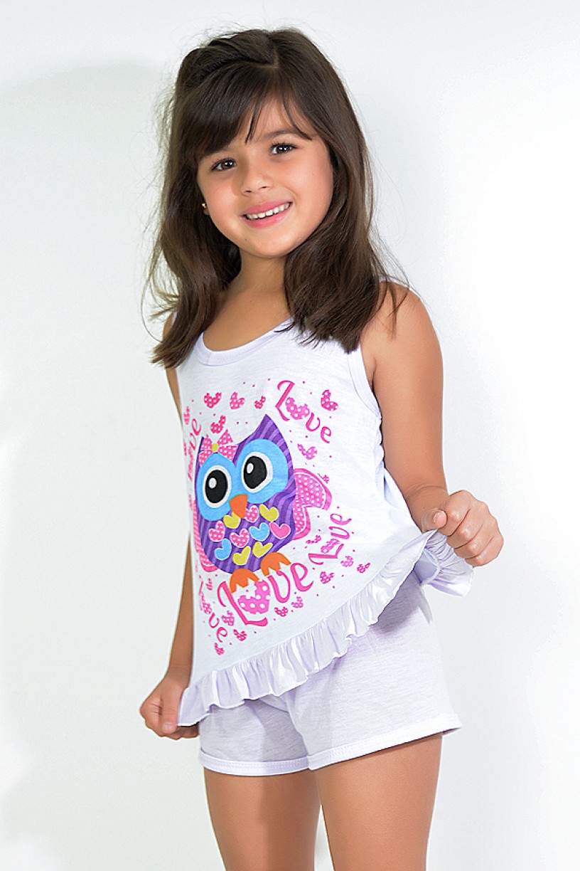 Babydoll Infantil 059 (Lilás com coruja)