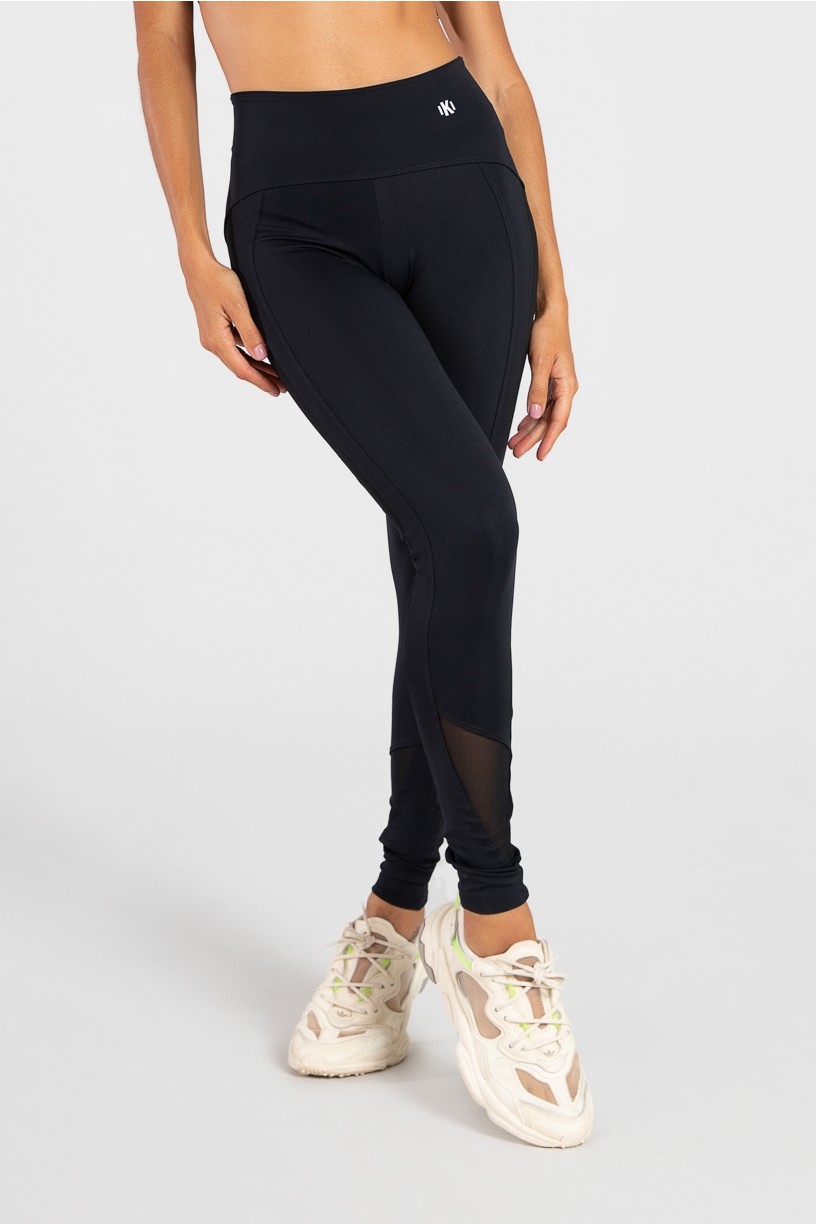 Legging de Poliamida com Faixa De Tule (Preto) | Ref: GO38-A