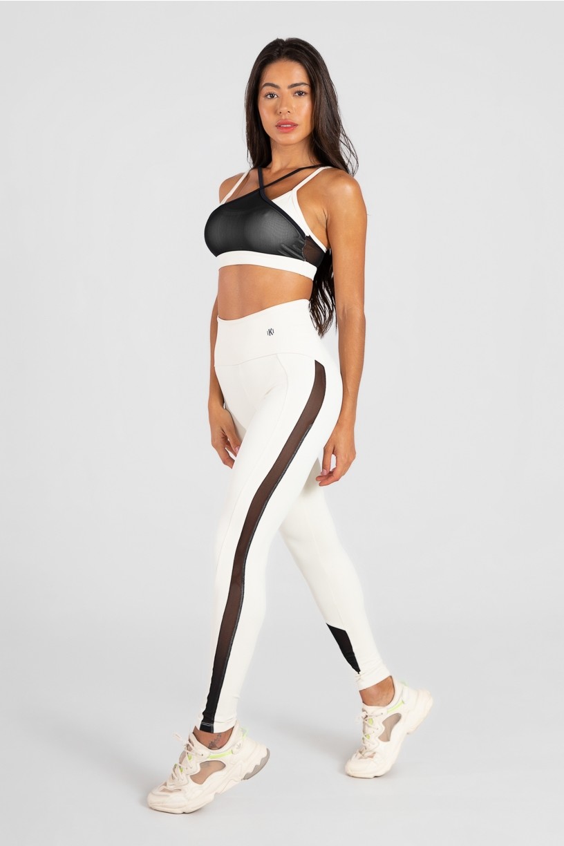 Legging de Poliamida com Faixa De Tule (Off-White) | Ref: GO38-C