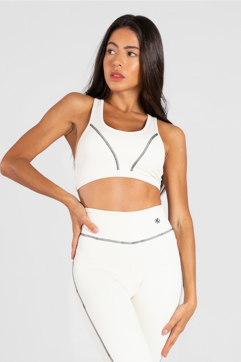 Top de Poliamida com Tule e Detalhe Collor (Off-White) | Ref: GO39-B