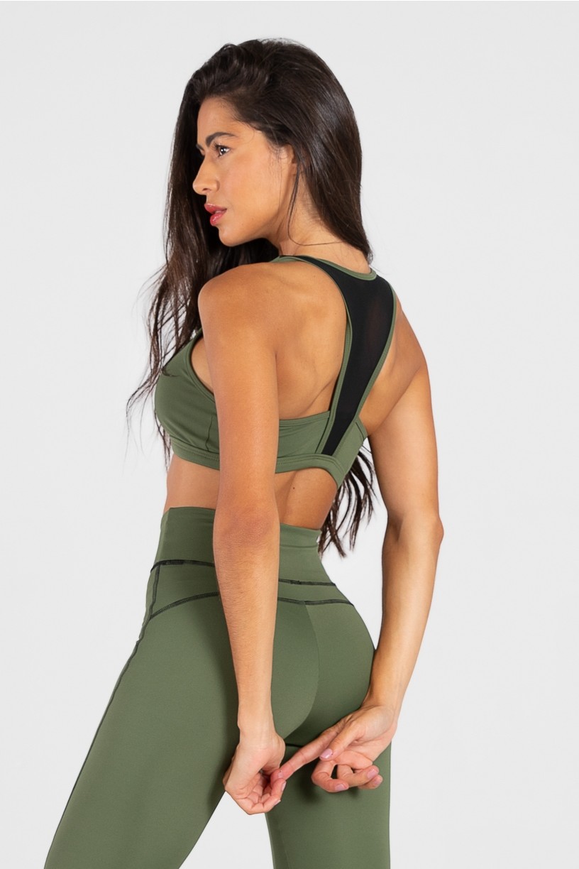 Top de Poliamida com Tule e Detalhe Collor (Verde Militar) | Ref: GO39-C