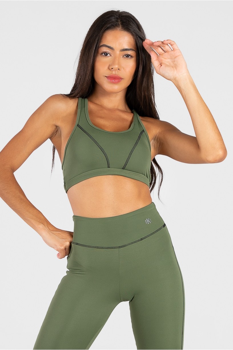 Top de Poliamida com Tule e Detalhe Collor (Verde Militar) | Ref: GO39-C