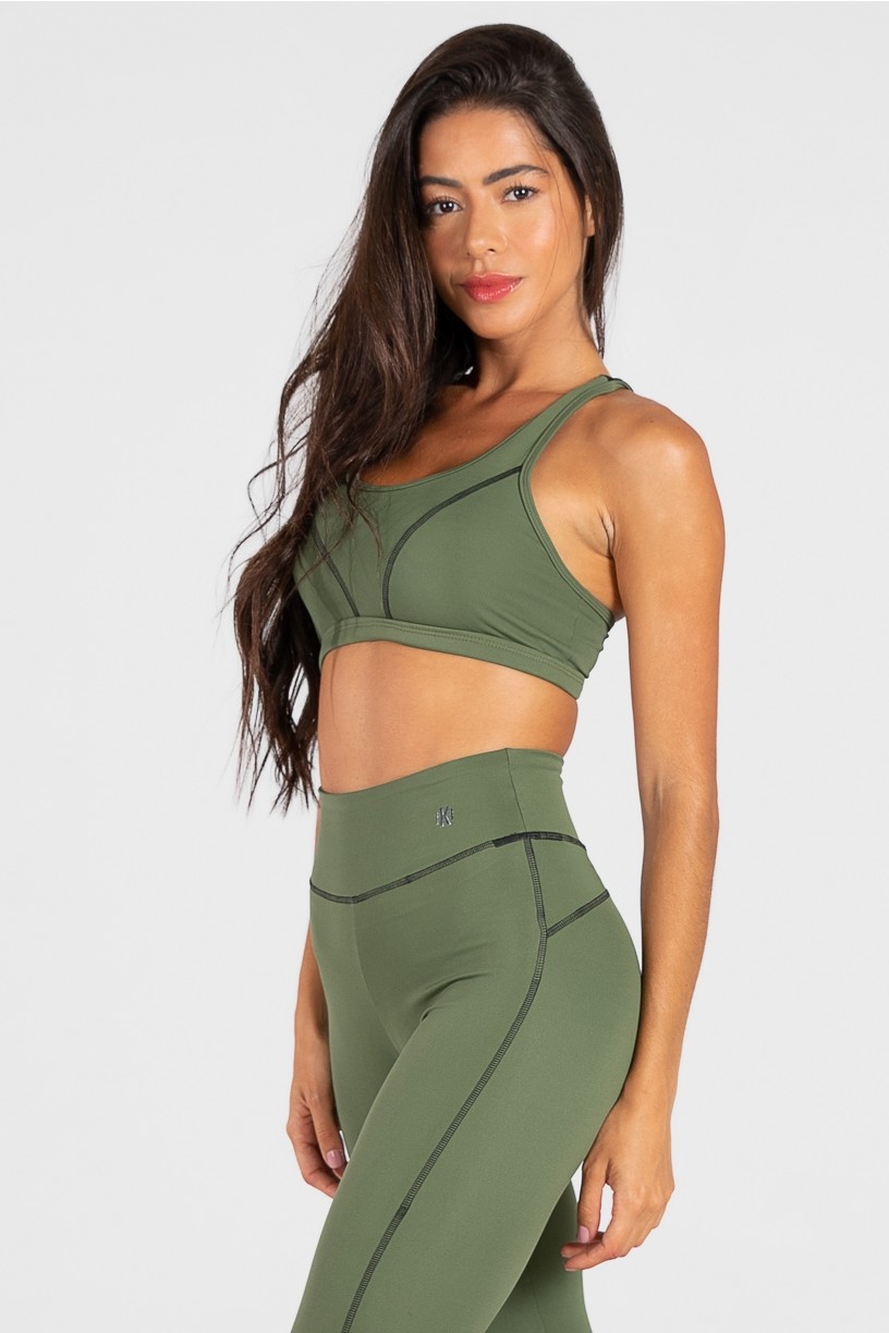 Top de Poliamida com Tule e Detalhe Collor (Verde Militar) | Ref: GO39-C