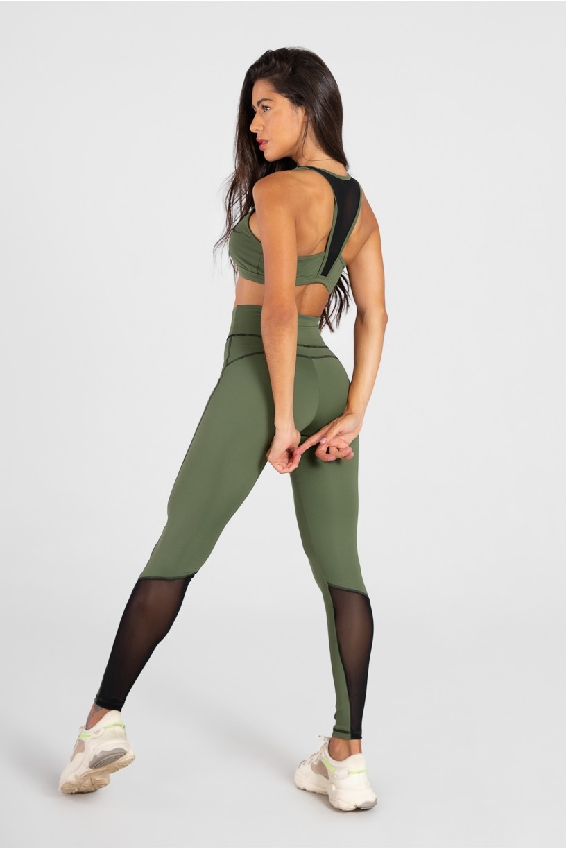 Top de Poliamida com Tule e Detalhe Collor (Verde Militar) | Ref: GO39-C