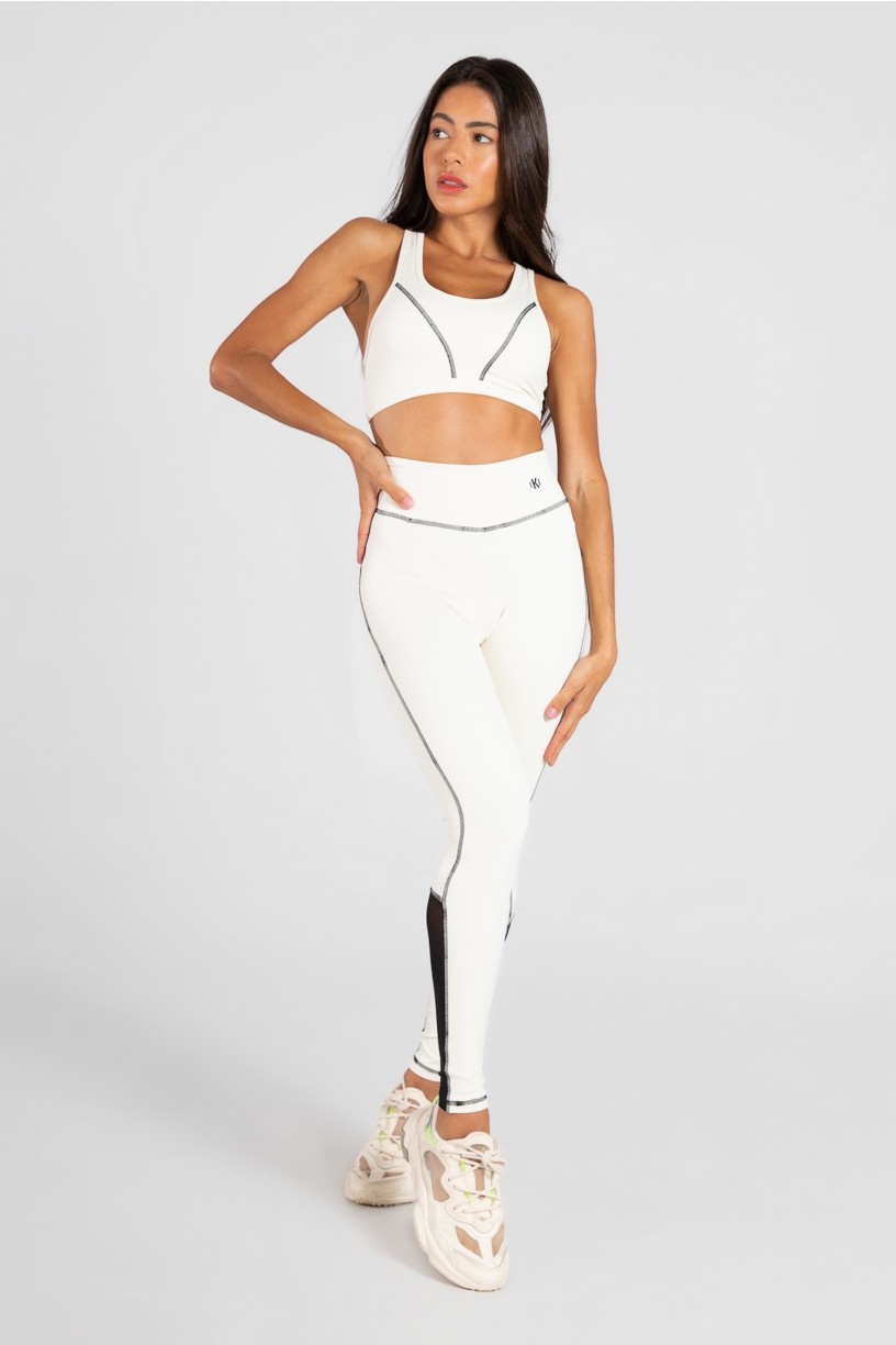 Legging de Poliamida com Tule e Detalhe Collor (Off-White) | Ref: GO40-B