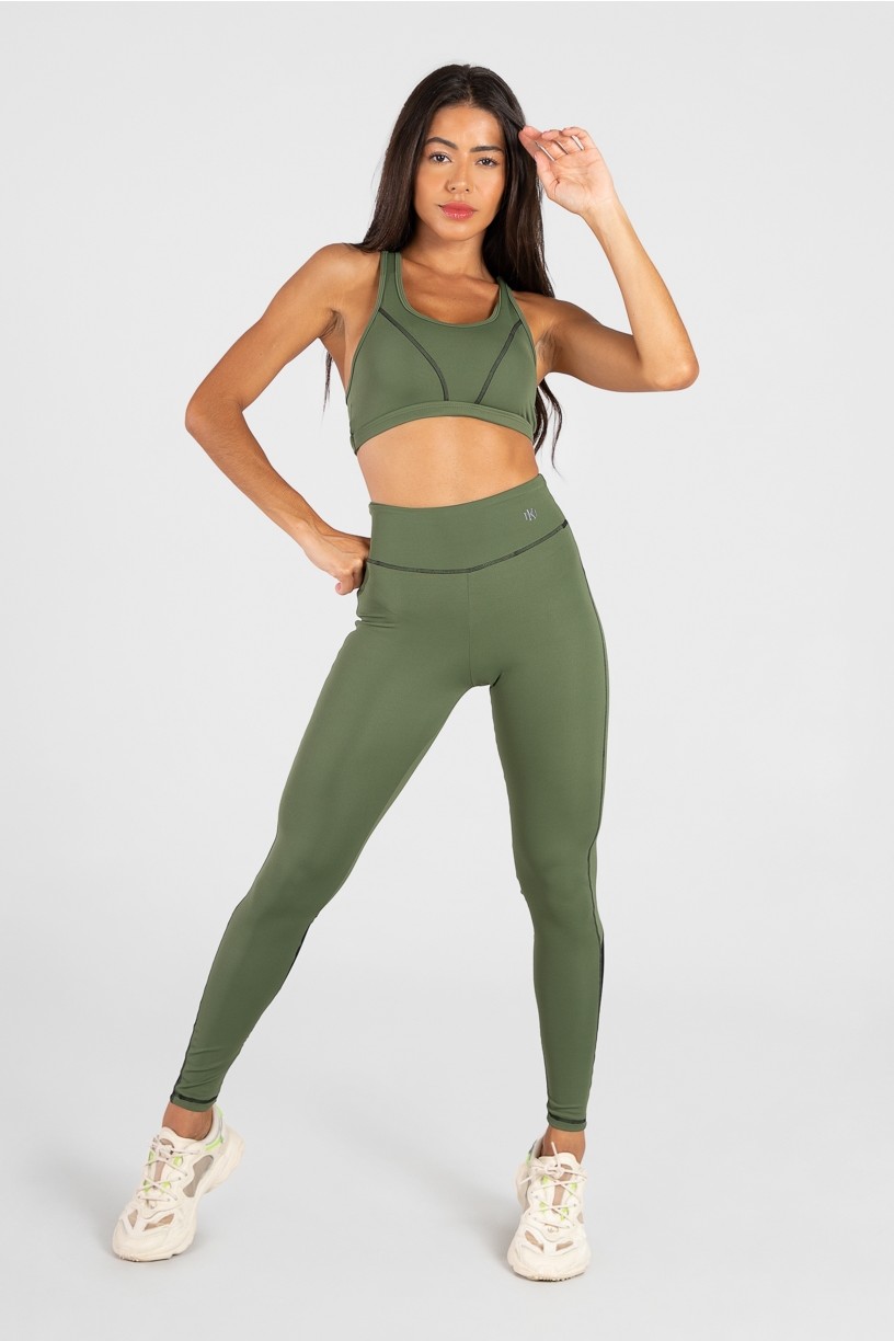 Legging de Poliamida com Tule e Detalhe Collor (Verde Militar) | Ref: GO40-C