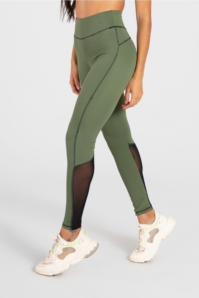 Legging de Poliamida com Tule e Detalhe Collor (Verde Militar) | Ref: GO40-C